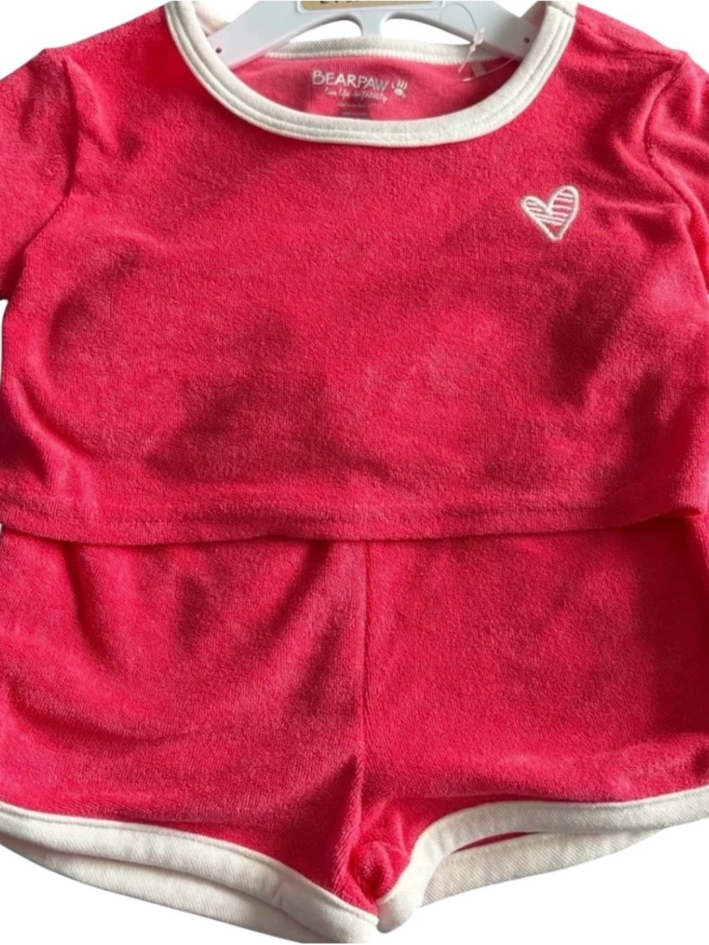 Bearpaw Retro 70’s Pink/white towel/terry cloth ringer tee shirt-shorts Set-2T